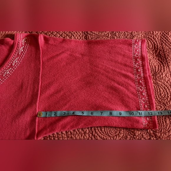 RED Boho V-Neck Tunic Top With Embroidered Collar and 3/4 Sleeves - Picture 10 of 12